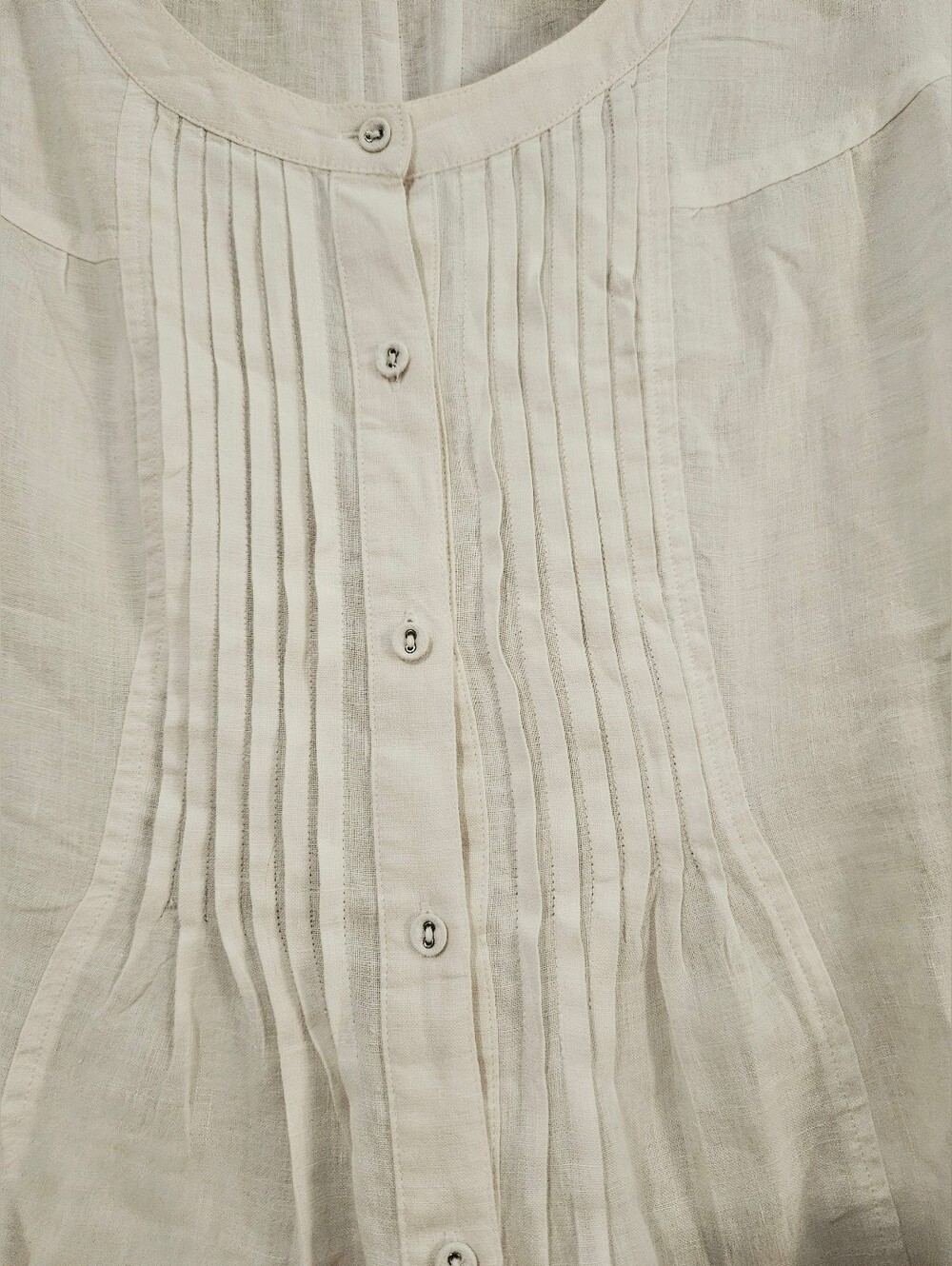Moda White Pintuck Button-Front Scoop Neck Linen Blouse Sz US 14 - Picture 3 of 7